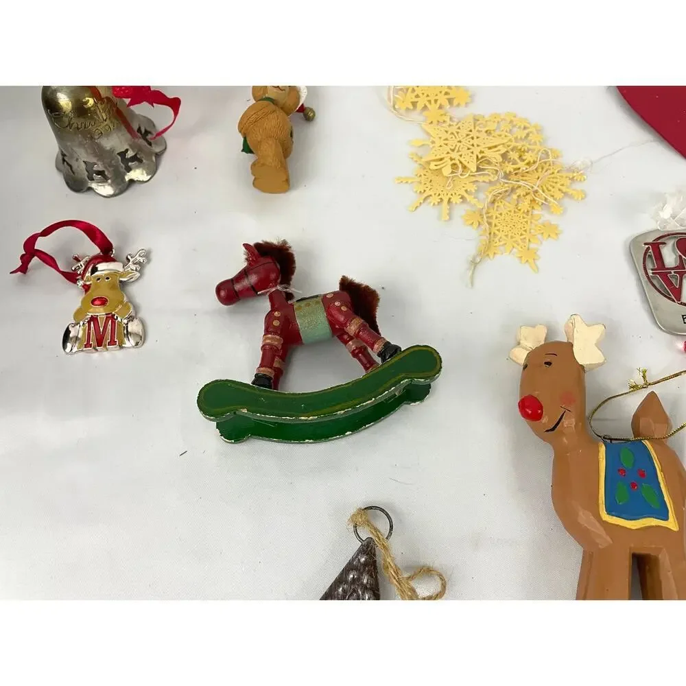 28x VTG Holiday Ornaments Christmas Horse‎ Wood Glass Metal Lot Collectibles